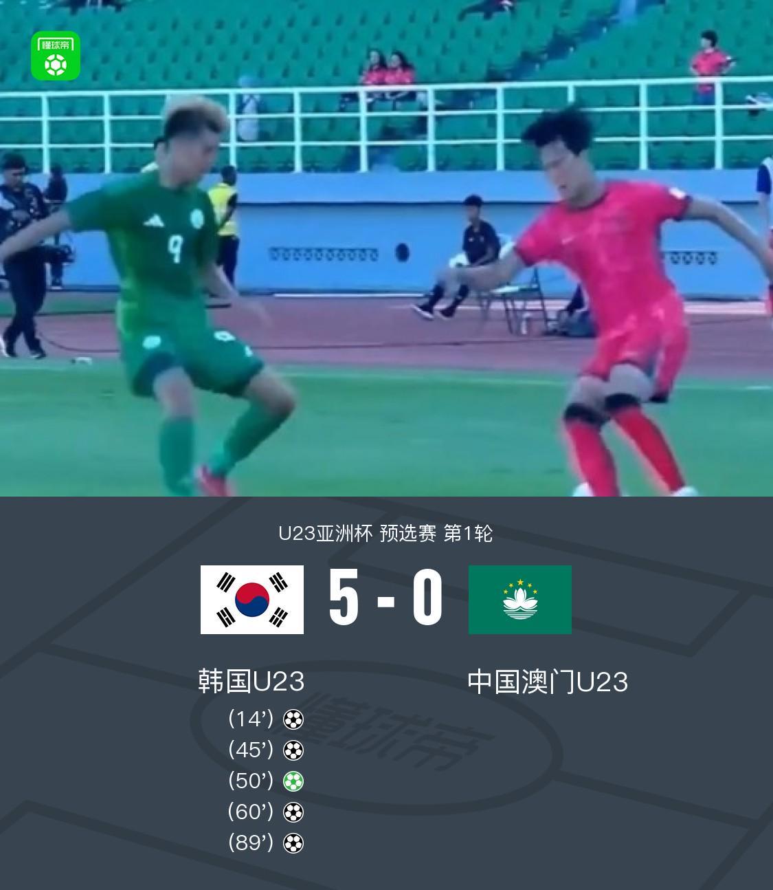 韩国U23 5-0狂胜中国澳门U23
